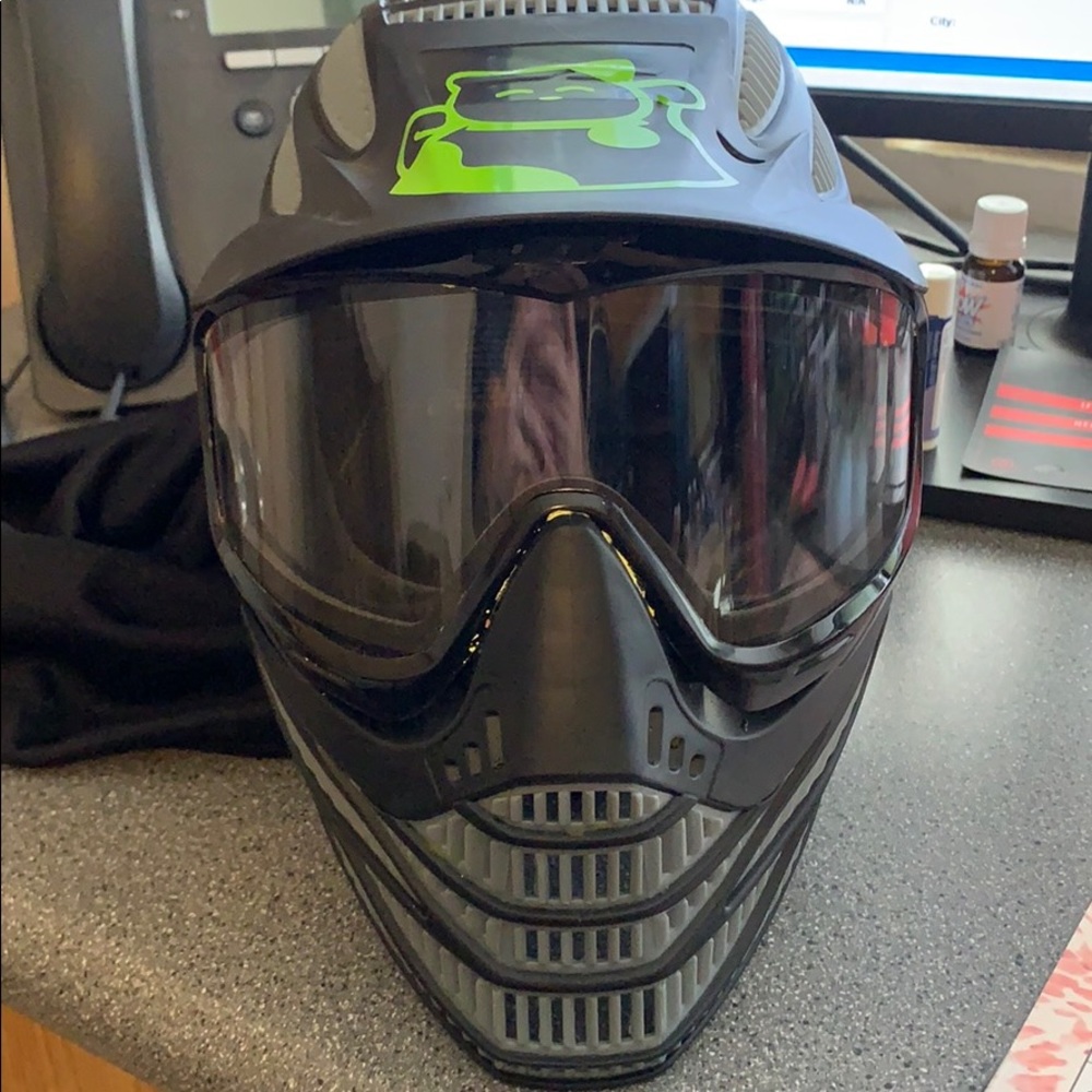 Paintball helmet, googles and case